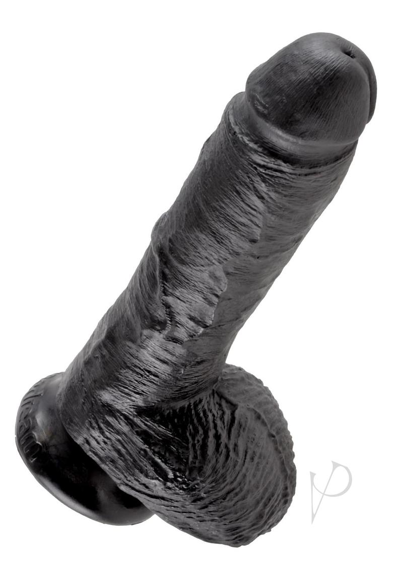 King Cock Dildo with Balls - Black - 8in