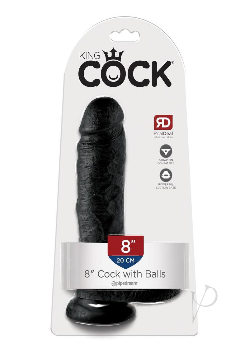 King Cock Dildo with Balls - Black - 8in