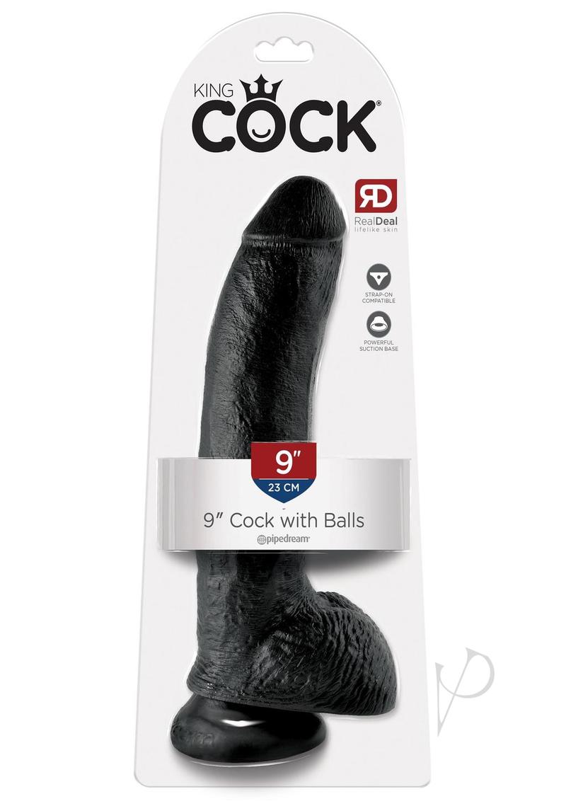 King Cock Dildo with Balls - Black - 9in