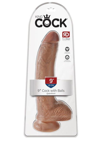 King Cock Dildo with Balls - Caramel/Tan - 9in