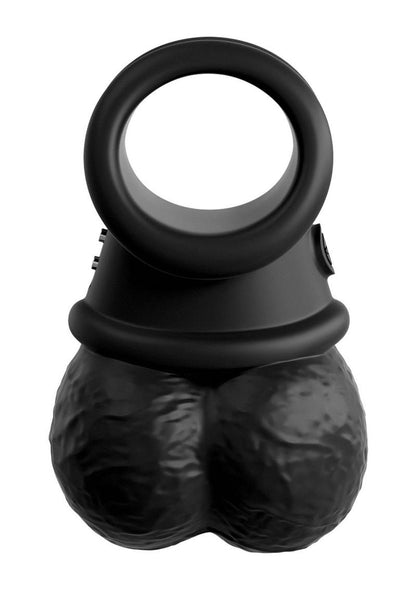 King Cock Elite Crown Jewels Vibrating Rechargeable Silicone Balls and Cockring - Black