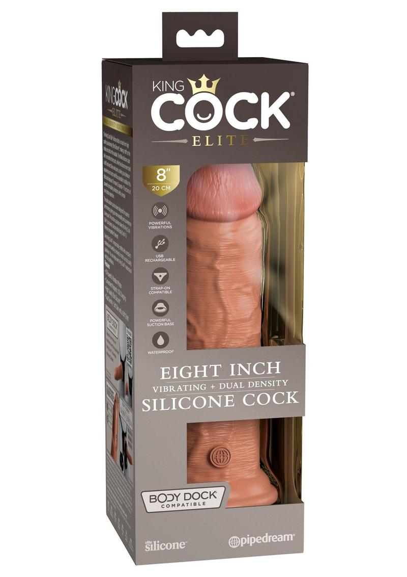 King Cock Elite Dual Density Vibrating Rechargeable Silicone Dildo with Remote Control Dildo - Caramel - 8in