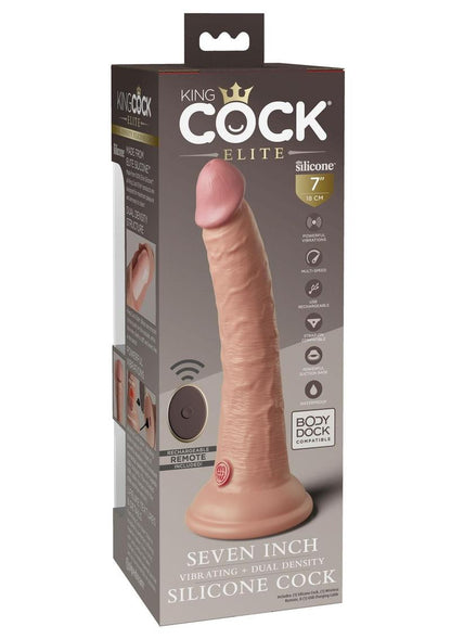 King Cock Elite Dual Density Vibrating Rechargeable Silicone with Remote Control Dildo