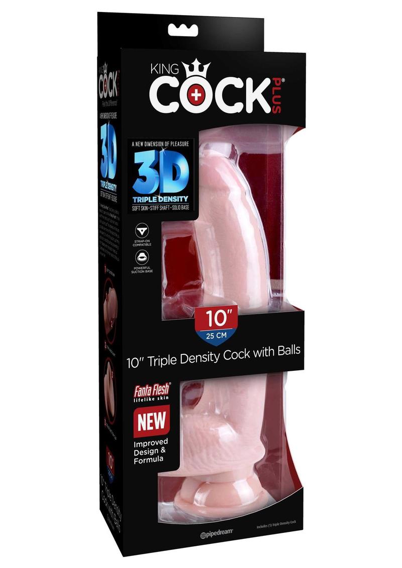 King Cock Plus Triple Density Dildo with Balls - Vanilla - 10in