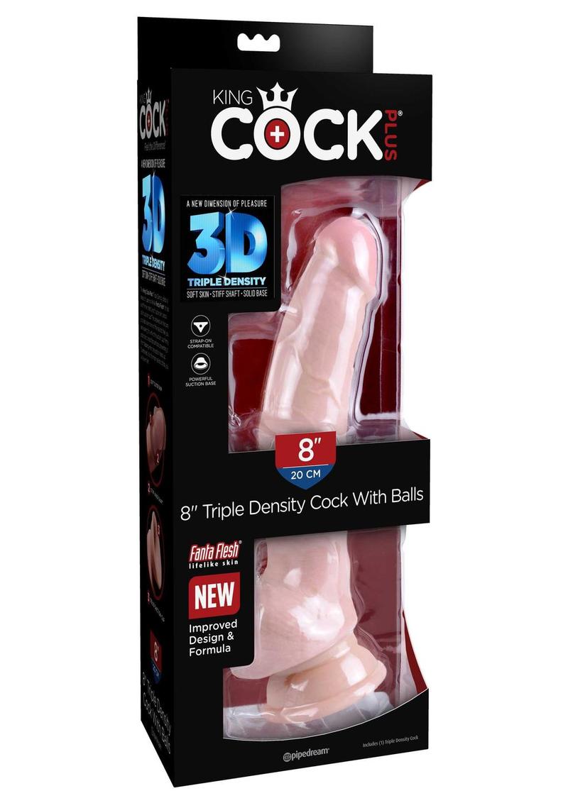 King Cock Plus Triple Density Dildo with Balls - Vanilla - 8in