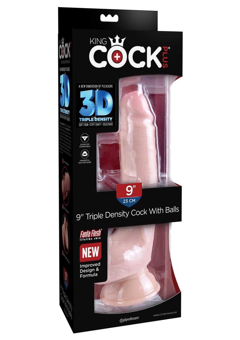 King Cock Plus Triple Density Dildo with Balls - Vanilla - 9in