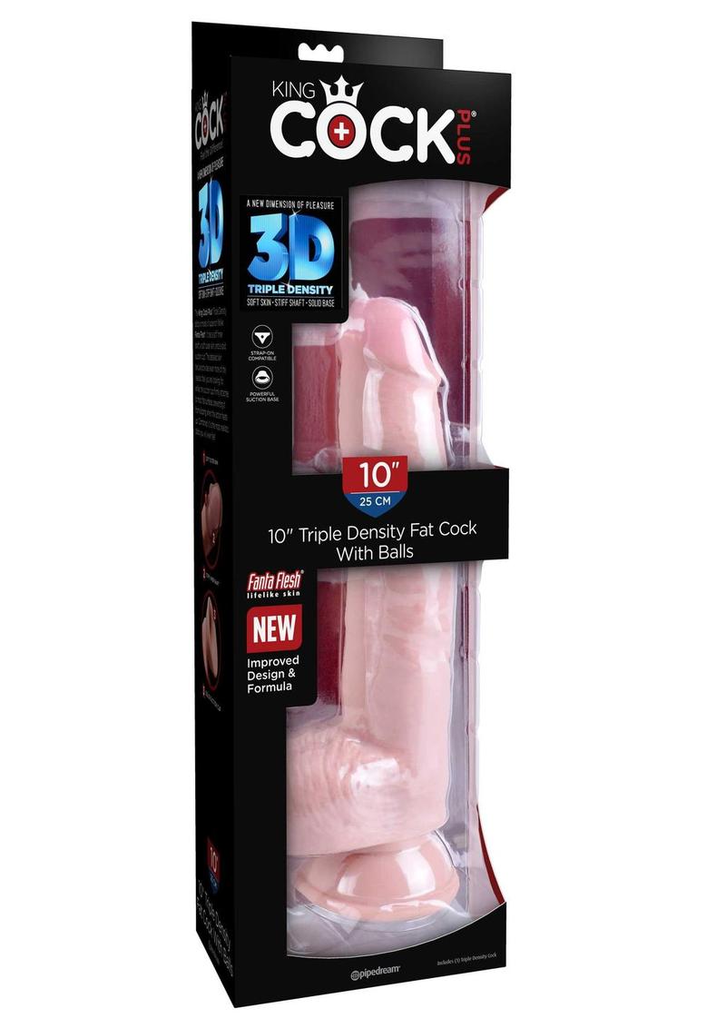 King Cock Plus Triple Density Fat Dildo with Balls - Vanilla - 10in