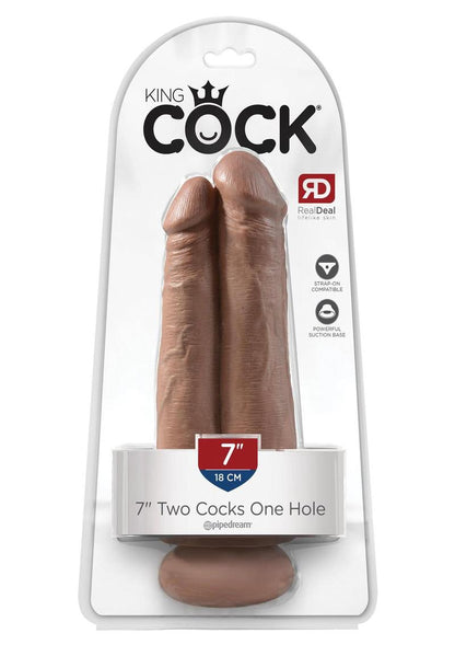 King Cock Two Cocks One Hole Dildo - Caramel/Tan - 7in