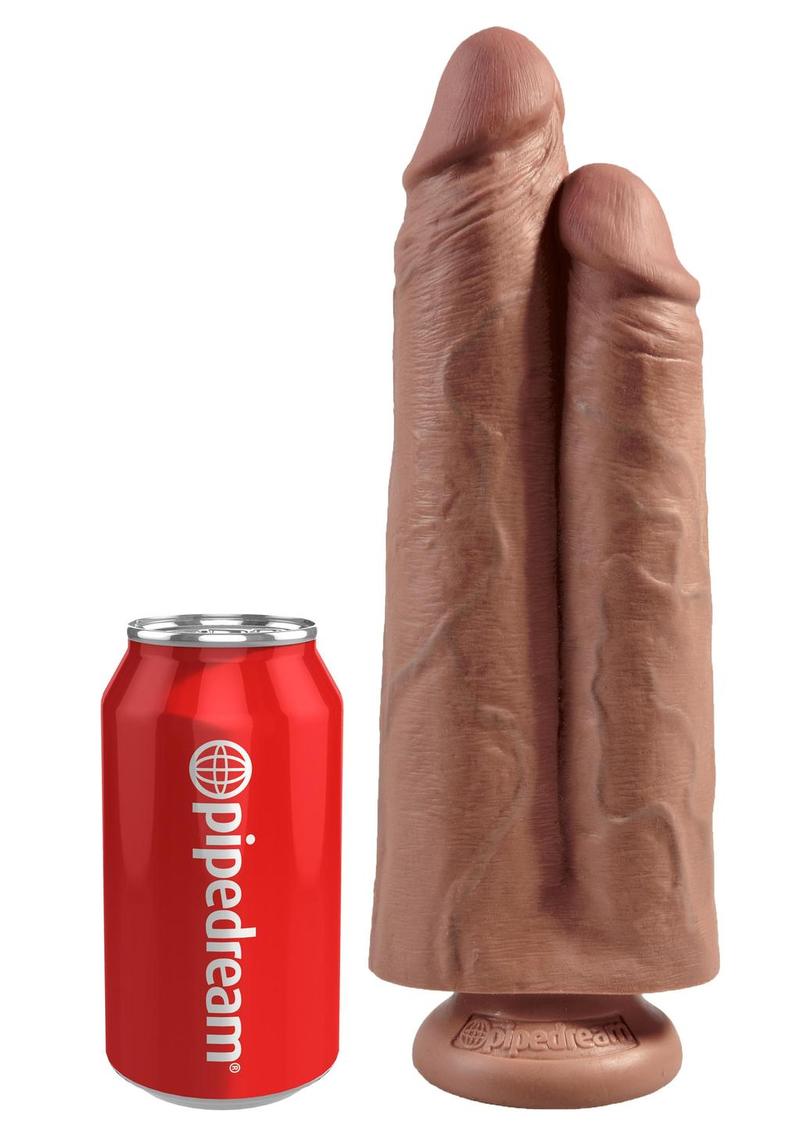 King Cock Two Cocks One Hole Dildo - Caramel/Tan - 9in