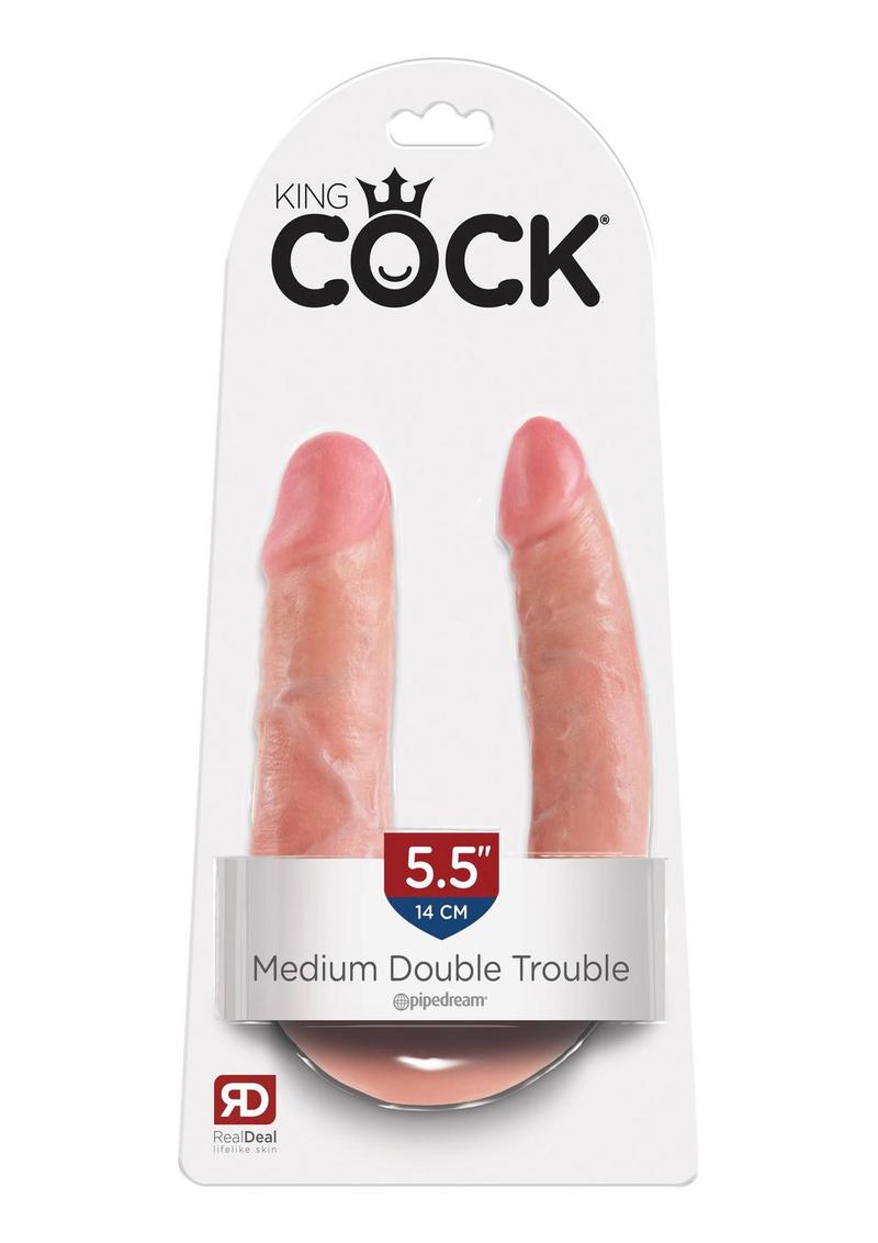 King Cock U-Shaped Medium Double Trouble Dildo - Flesh/Vanilla - Medium