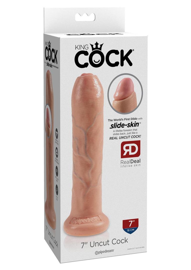 King Cock Uncut Cock Dildo - Vanilla - 7in