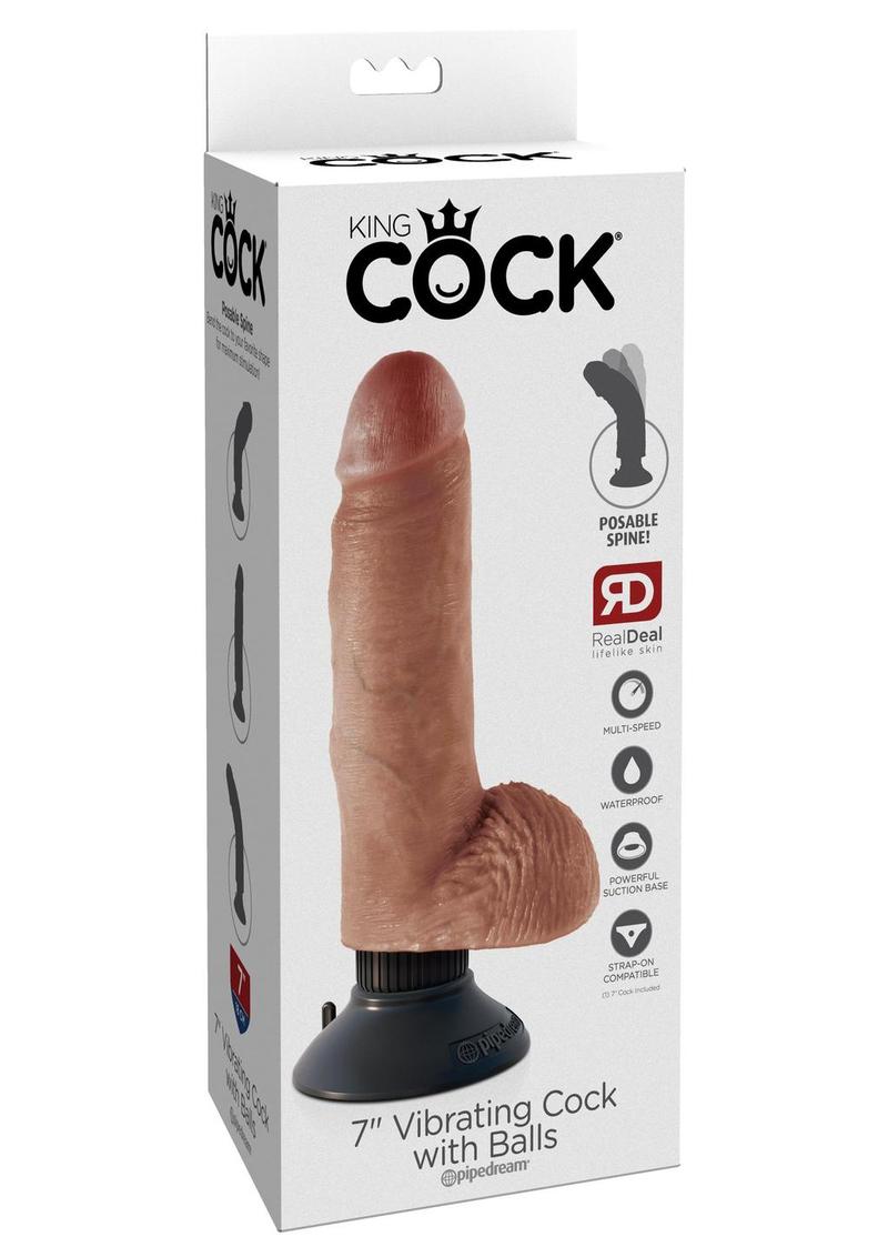 King Cock Vibrating Dildo with Balls - Caramel - 7in