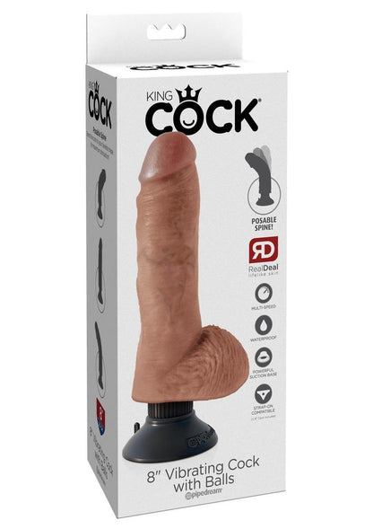 King Cock Vibrating Dildo with Balls - Caramel - 8in