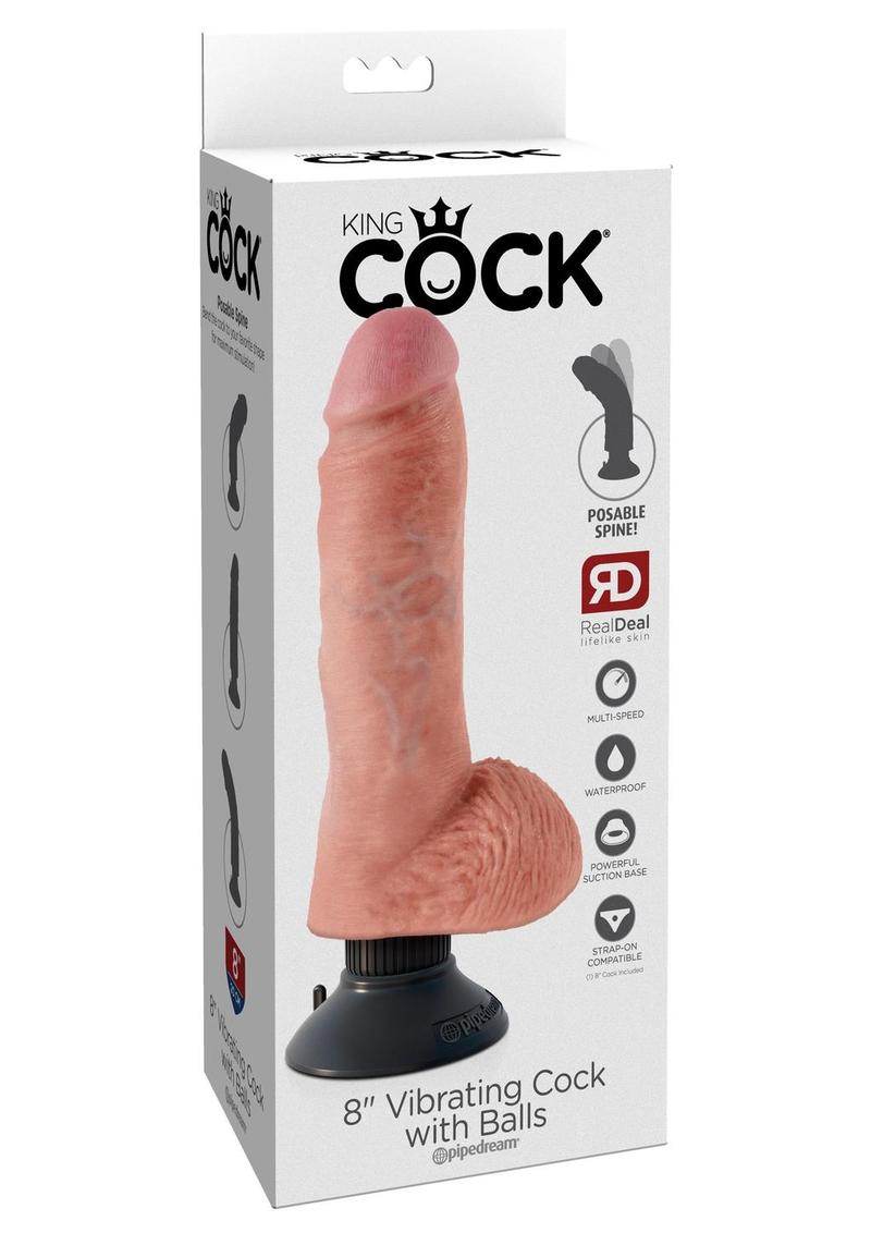 King Cock Vibrating Dildo with Balls - Vanilla - 8in