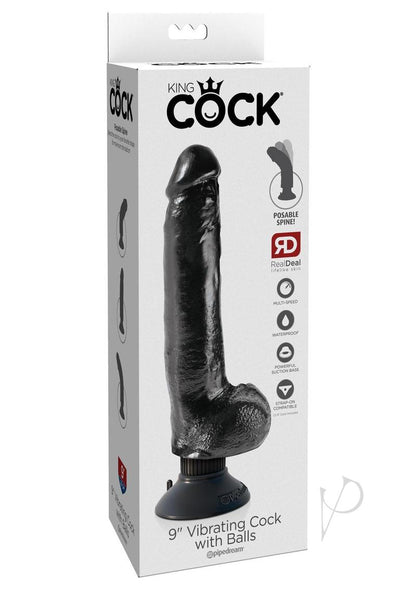 King Cock Vibrating Dildo with Balls - Black - 9in