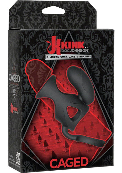 Kink Caged Vibrating Silicone Cock Cage with Bullet - Black