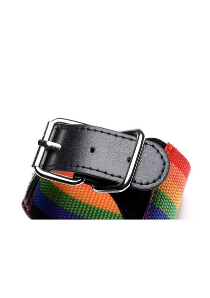 Kinky Pride Rainbow Bondage Set - Wrist/Ankle Cuffs and Collar with Leash