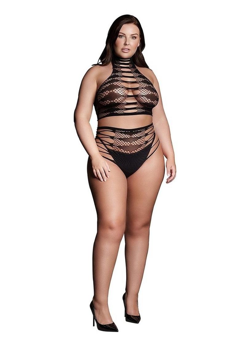 Le Desir Shade Carpo Xlvi Two Piece with Turtleneck, Crop Top and Pantie - Black - Queen