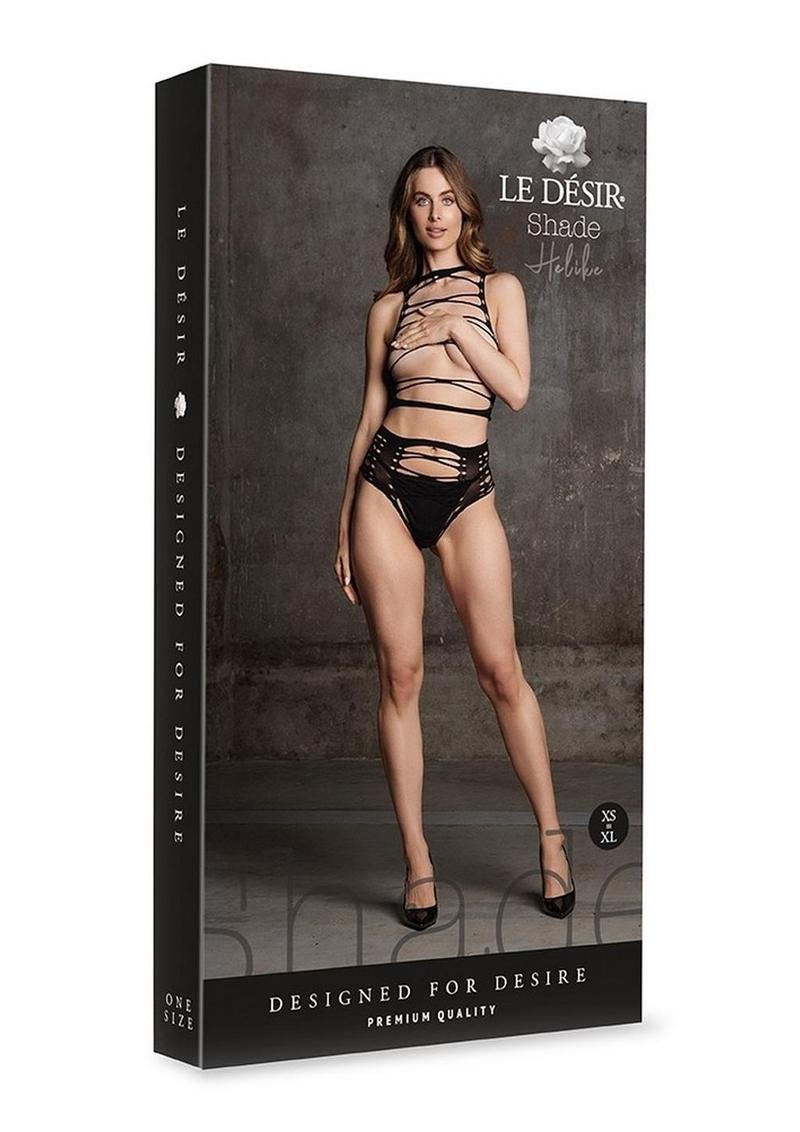 Le Desir Shade Helike Xlv Two Piece with Open Cups, Crop Top and Pantie - Black - One Size