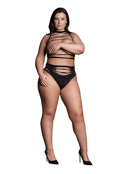 Le Desir Shade Helike Xlv Two Piece with Open Cups, Crop Top and Pantie - Black - Queen