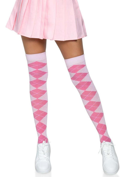 Leg Avenue Argyle Knit Over The Knee Socks - Pink - One Size