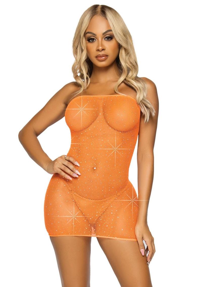 Leg Avenue Crystalized Fishnet Convertible Tube Dress - Orange - One Size