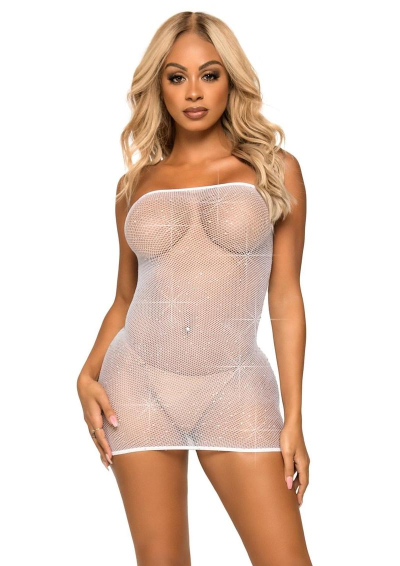 Leg Avenue Crystalized Fishnet Convertible Tube Dress - White - One Size