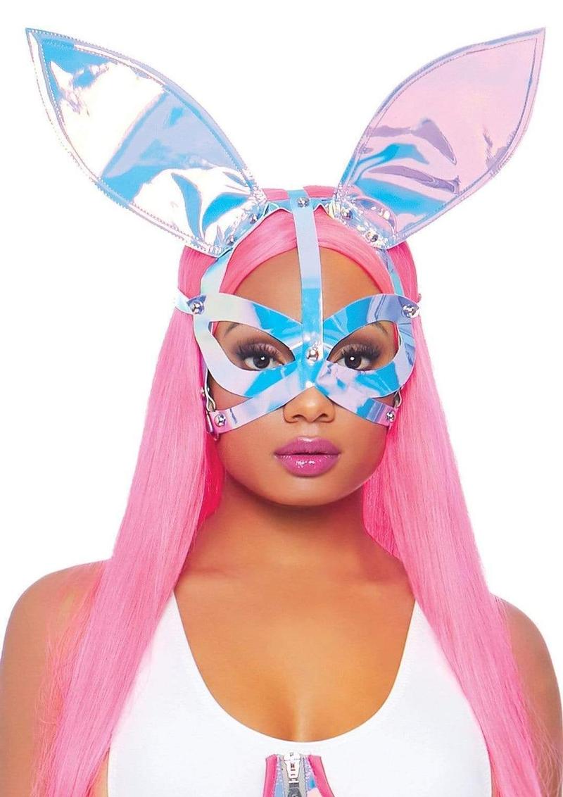 Leg Avenue Holographic Vinyl Bunny Ear Mask - Multicolor - One Size