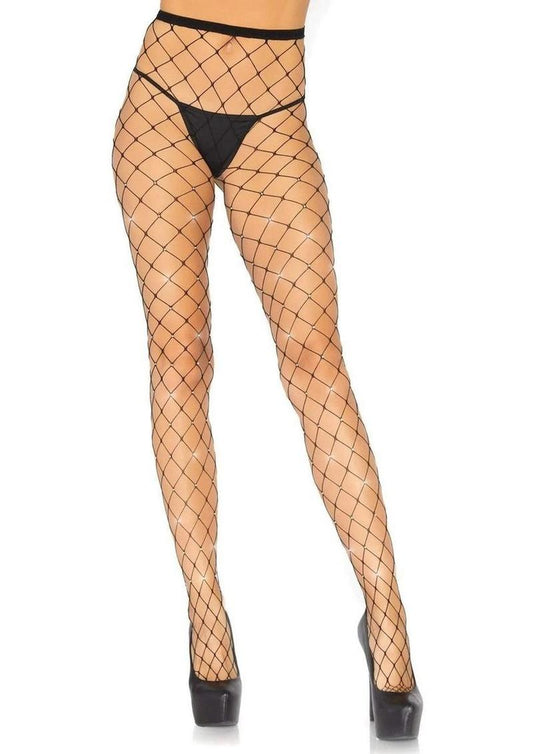 Leg Avenue Indescent Rhinestone Fence Net Tights - Black - One Size