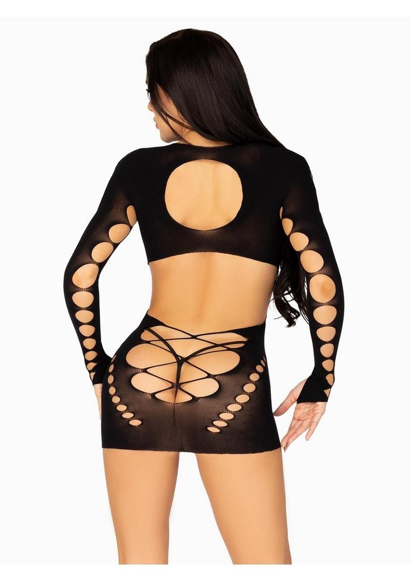 Leg Avenue Seamless Cut Out Long Sleeve Mini Dress with Faux Lace-Up Detail