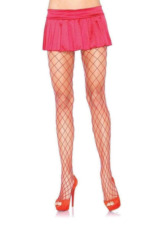 Leg Avenue Spandex Diamond Panty Hose - Red - One Size