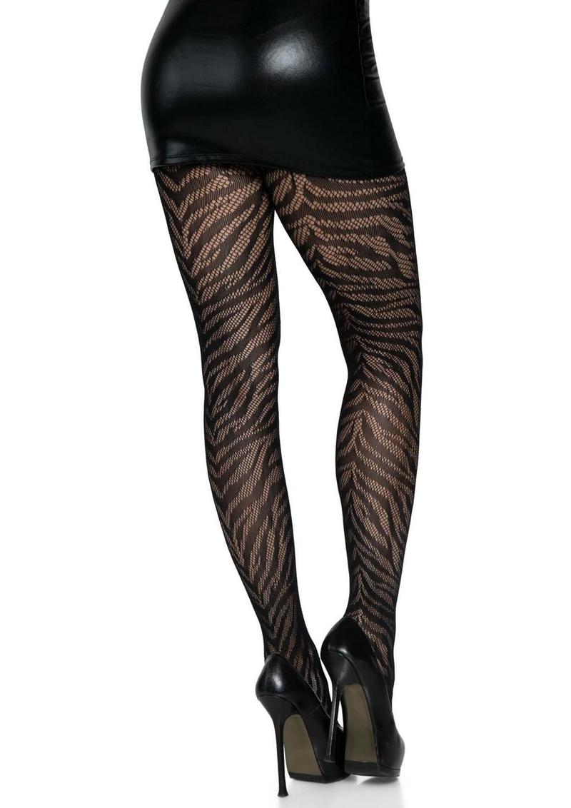 Leg Avenue Zebra Net Tights - Black - One Size