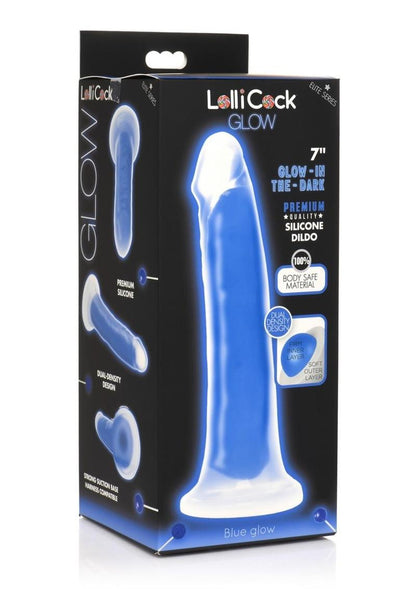 Lollicock Glow In The Dark Silicone Dildo - Blue/Glow In The Dark - 7in