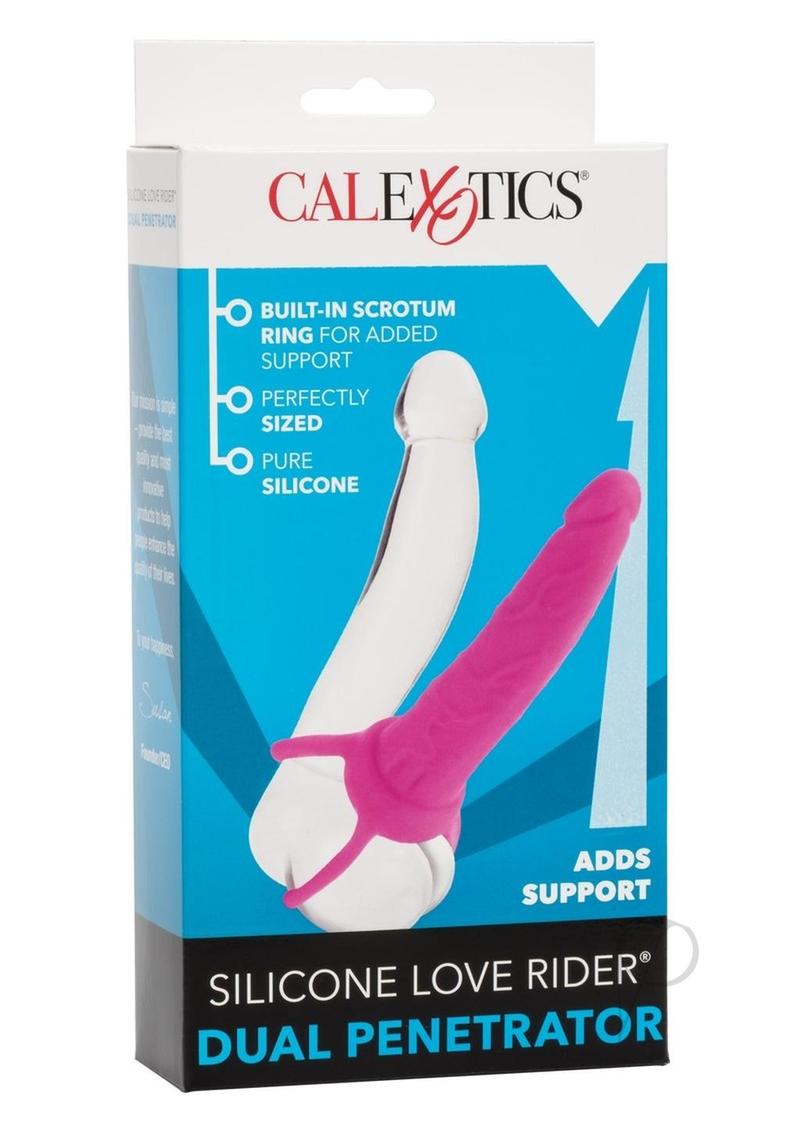 Love Rider Silicone Dual Penetrator Dildo Cock Ring - Pink