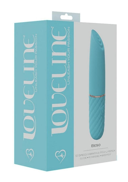 Loveline Beso Silicone Rechargeable 10 Speed Vibrating Mini Lipstick Vibe - Blue