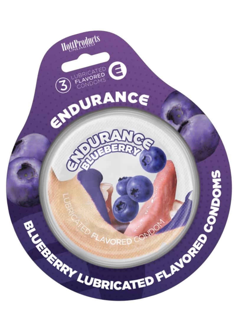 Lubricated Flavored Endurance Condoms 3 Per Pack - Blueberry