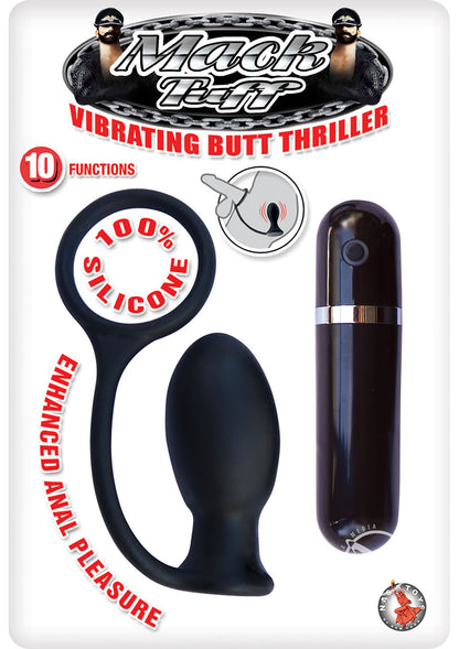 Mack Tuff Vibrating Butt Thriller Silicone Butt Plug with Cock Ring - Black