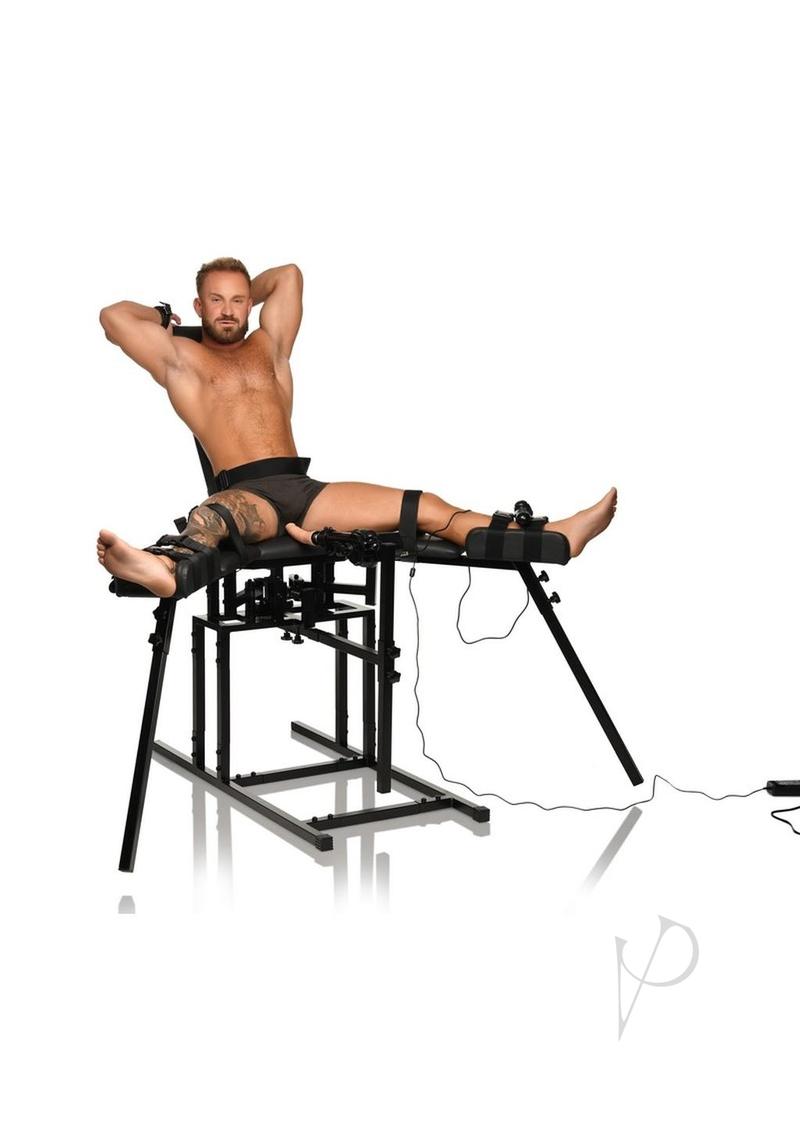 Master Series Leg Spreader Obedience Chair with Sex Machine - Black