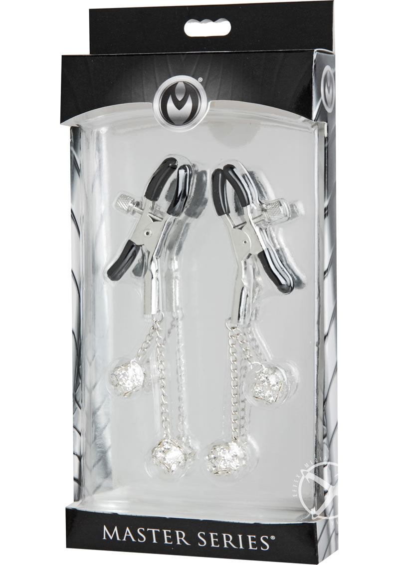 Master Series Ornament Adjustable Nipple Clamps W/ Jewel Accents - Black/Clear