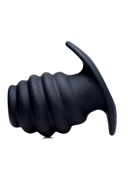 Master Series Silicone Ribbed Hollow Anal Plug - Black - Medium