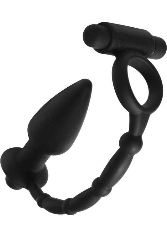 Master Series Viaticus Dual Vibrating Cock Ring and Vibrating Anal Plug - Black