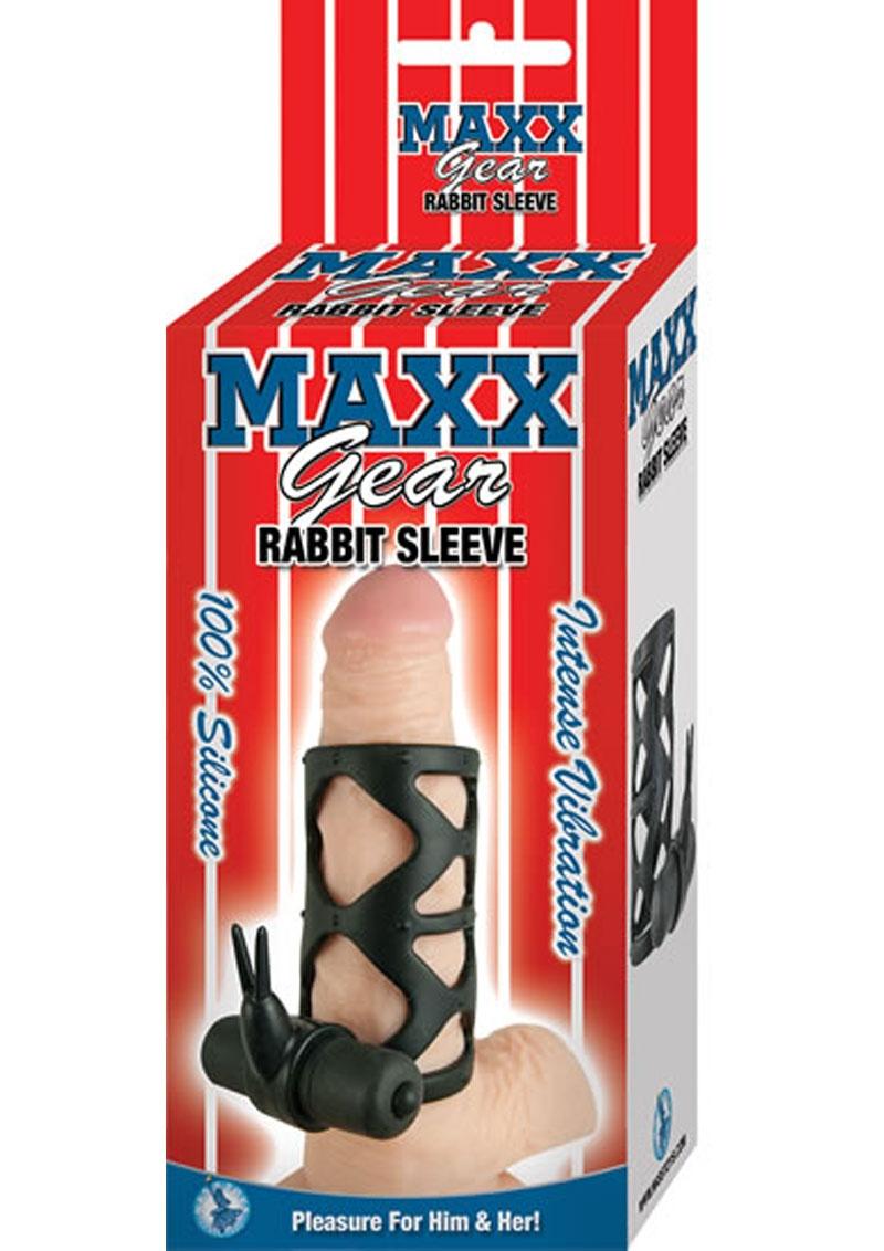 Maxx Gear Silicone Rabbit Sleeve Vibrating Cock Sleeve - Black