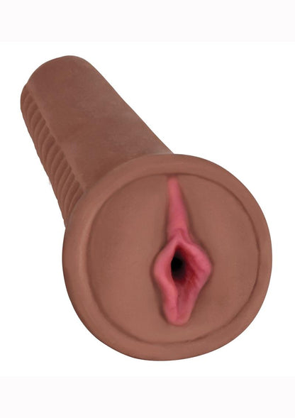 Mistress Angel Vibrating Bioskin Dual Density Stroker - Pussy - Chocolate