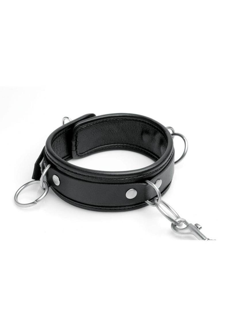 Mistress By Isabella Sinclaire Leather 3 Ring Collar with Leash