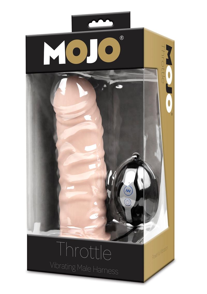 Mojo Throttle Silicone Vibrating Adjustable Male Harness Dildo with Remote Control - Vanilla