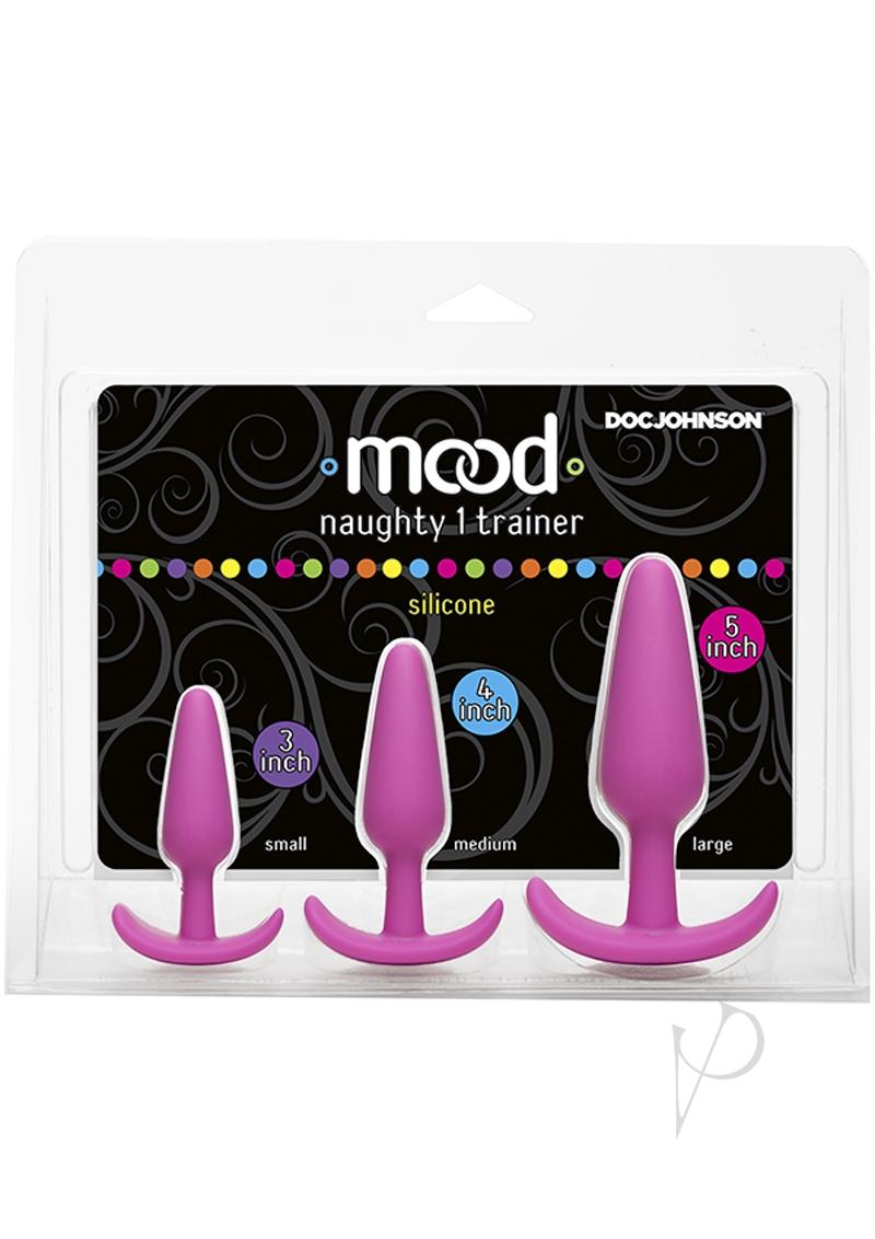 Mood Naughty 1 Trainer Silicone Anal Plug - Pink - Large/Small - 3 Piece Set