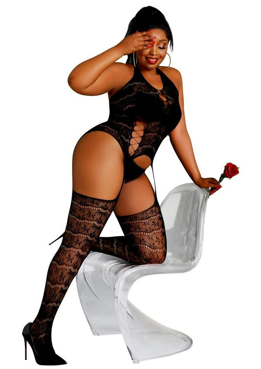 Moonlight Model 02 Bodystocking - Black - Plus Size/Queen