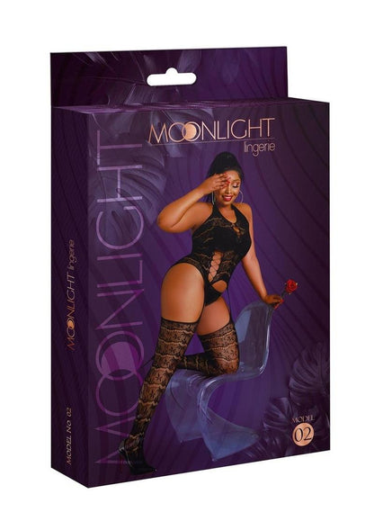 Moonlight Model 02 Bodystocking - Black - Plus Size/Queen