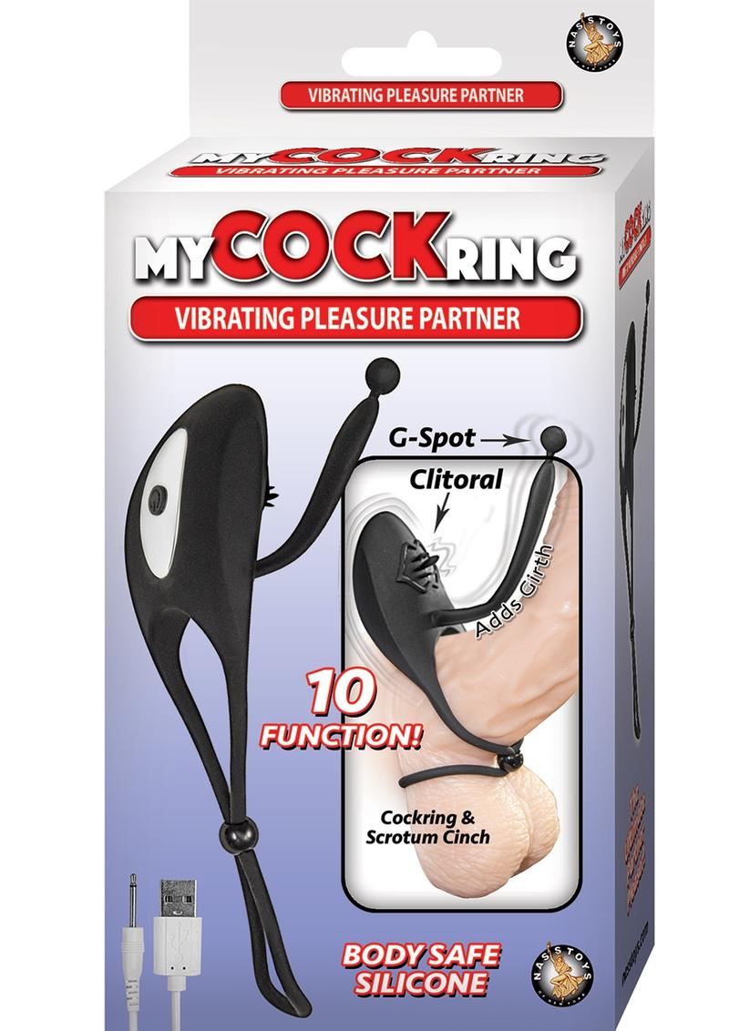 My Cock Ring Vibrating Pleasure Partner Silicone Rechargeable Ring - Black