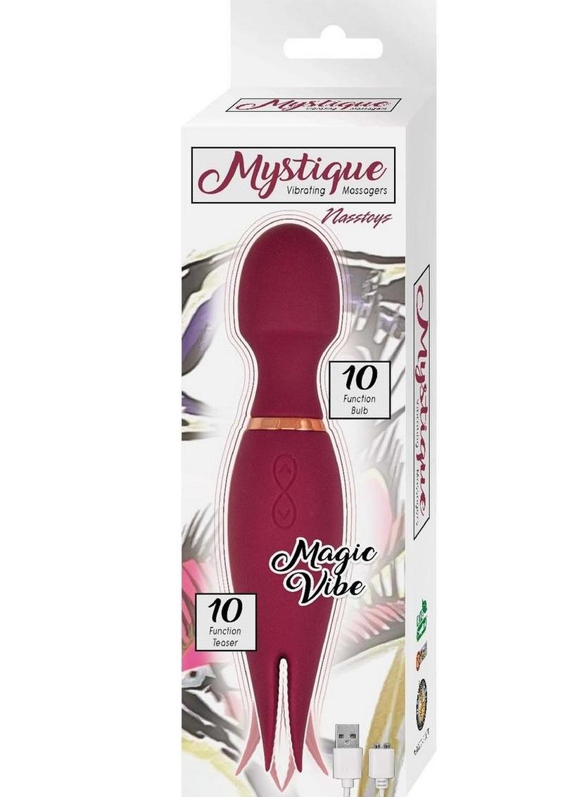 Mystique Vibrating Massagers Rechargeable Silicone Magic Wand - Eggplant/Purple